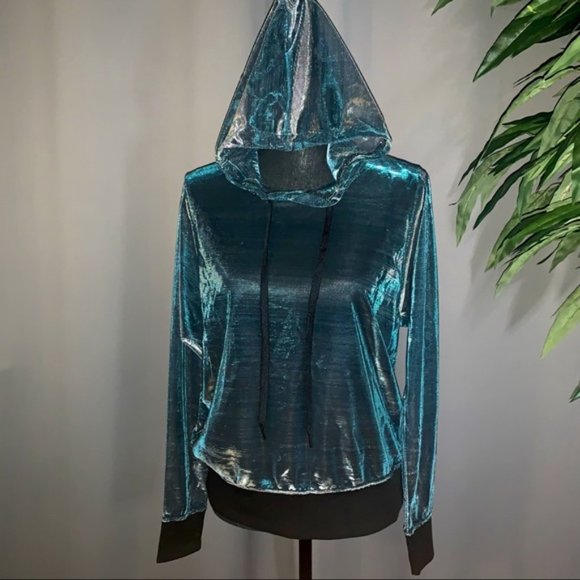 Silence + Noice Urban Outfitters Blue and Silver Iridescent Sheer Hoodie - Picture 5 of 5